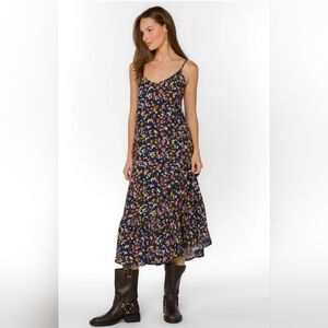 Full length cottagecore floral linen cotton dress